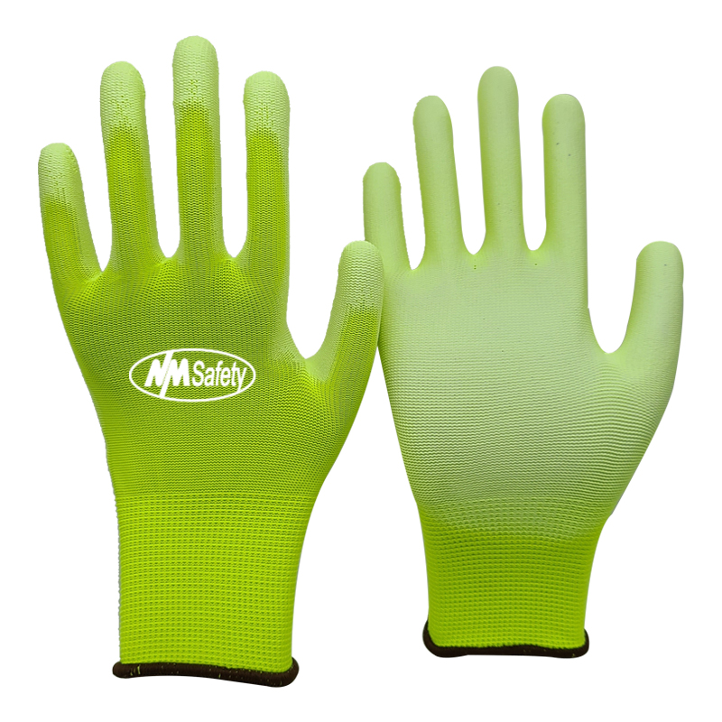 Hi-viz-yellow-polyester-liner-with-white-PU-coating-on-palm-glove