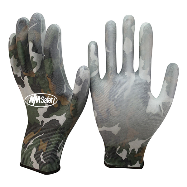 printed polyester PU coated glove