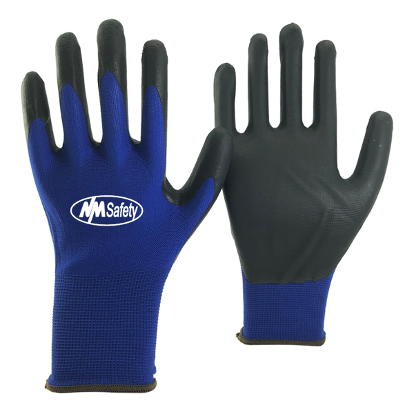 blue water based PU coated glove