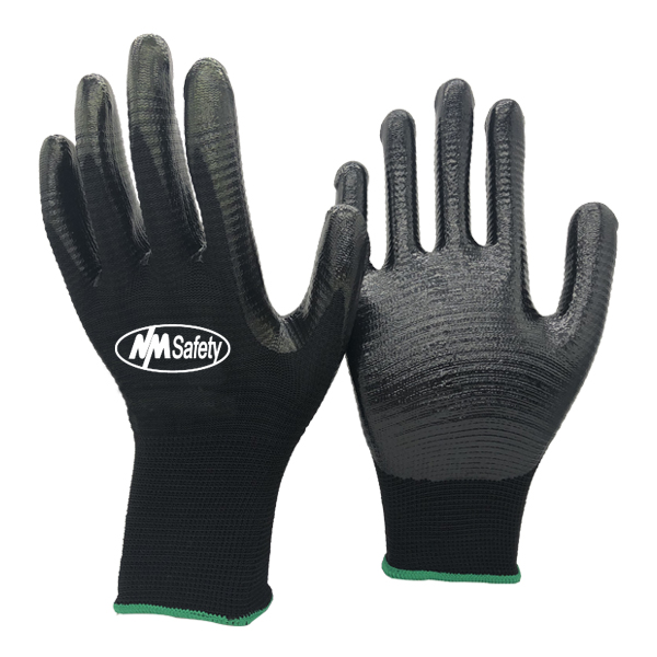 Nitrile Palm Coated Work Gloves Black Grip Safety Construction Mechanic Plumbers 
