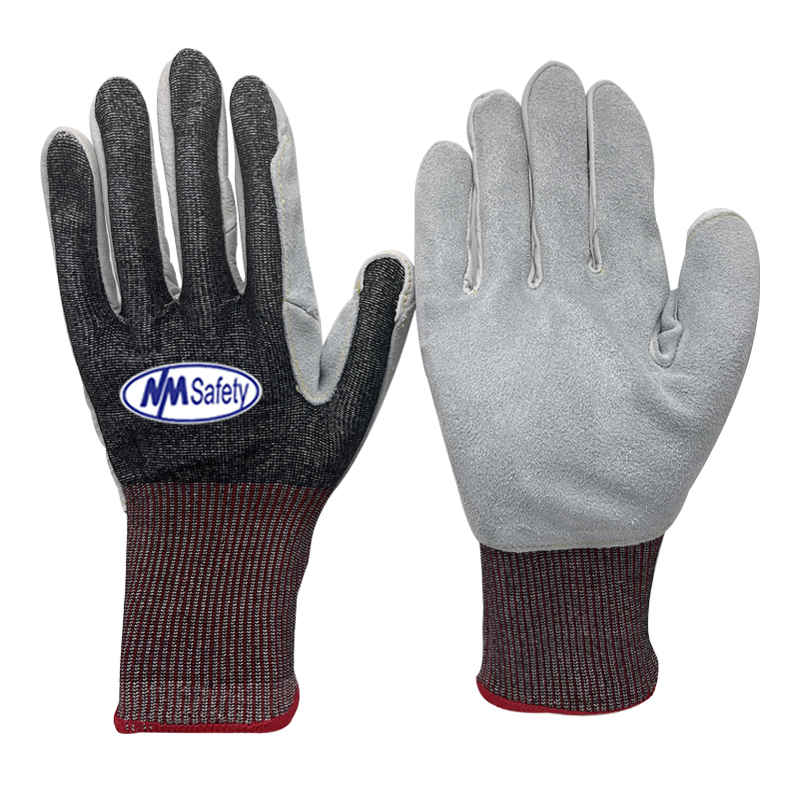 cut-resistant-level-A6-F-knitted-liner-with-cow-split-leather-on-palm-glove