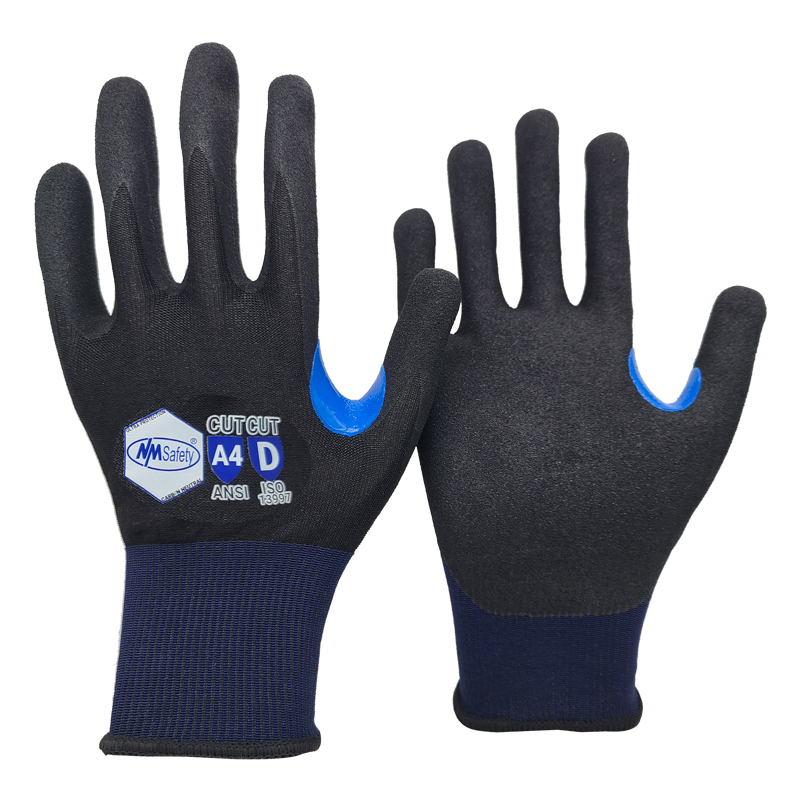 18 Gauge Black Crystal Wire Knitted Cut Resistant Liner with Sandy Nitrile Coating Glove A4 D