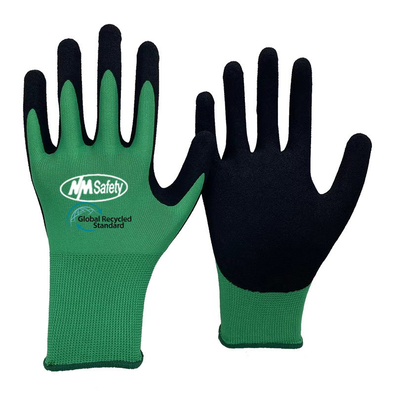 13 Gauge RPET Polyester Knitted Liner Sandy Nitrile Coated Gloves [NY1350S-ECO]