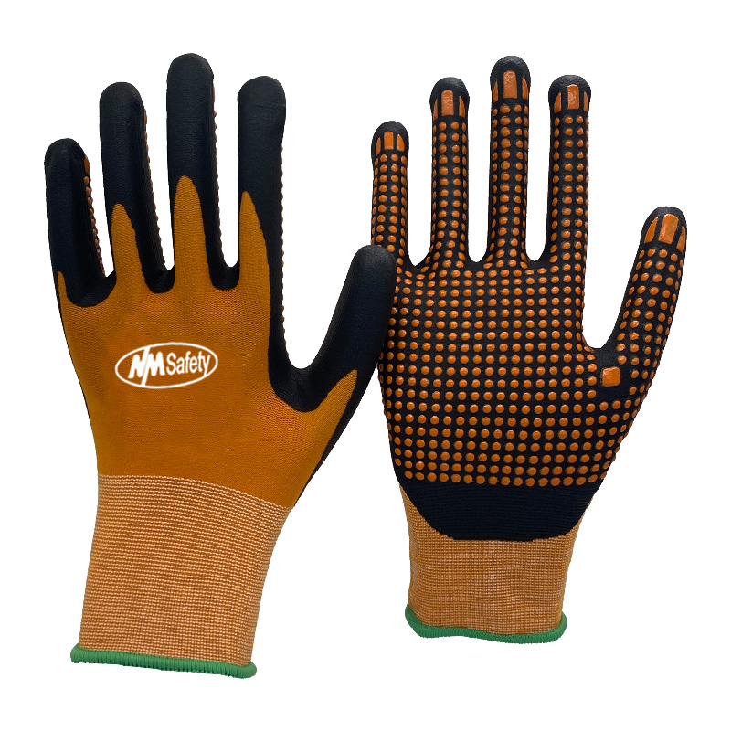 orange-nylon-and-spandex-liner-micro-foam-nitrile-palm-coated-with-nitrile-dots-gloves【NY1350FD】