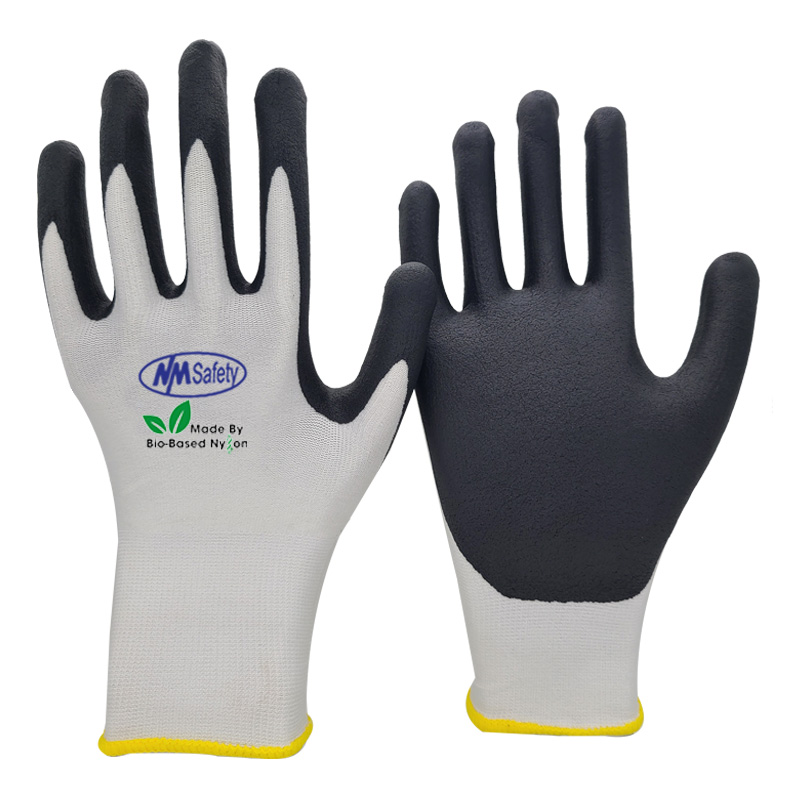White-Bio-based-fiber-knitted-liner-with-microfoam-nitrile-coating-glove