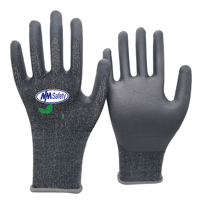 Bio-based-fiber-knitted-liner-with-microfoam-nitrile-coating-glove